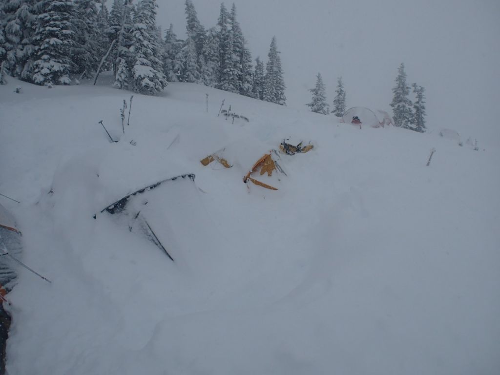 At low camp, our tents were continually being buried in snow.