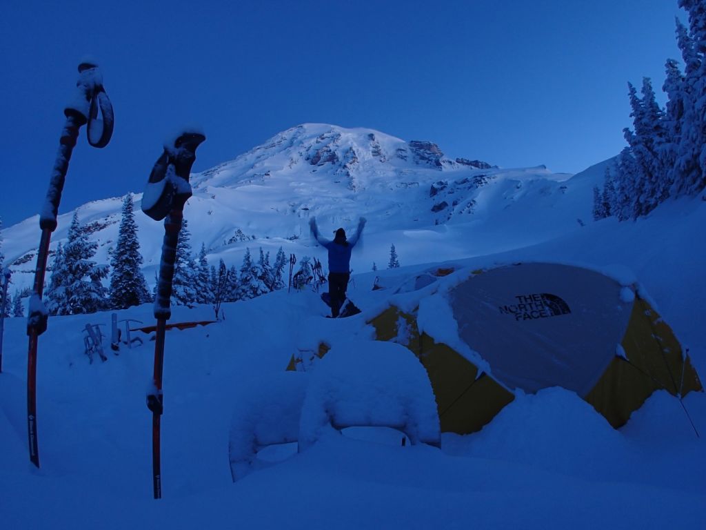 This was my tent mates first view of Rainier and I managed to catch his reaction