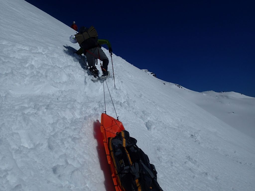 It is a very steep climb up to Camp Muir, and quite challenging even without a sled