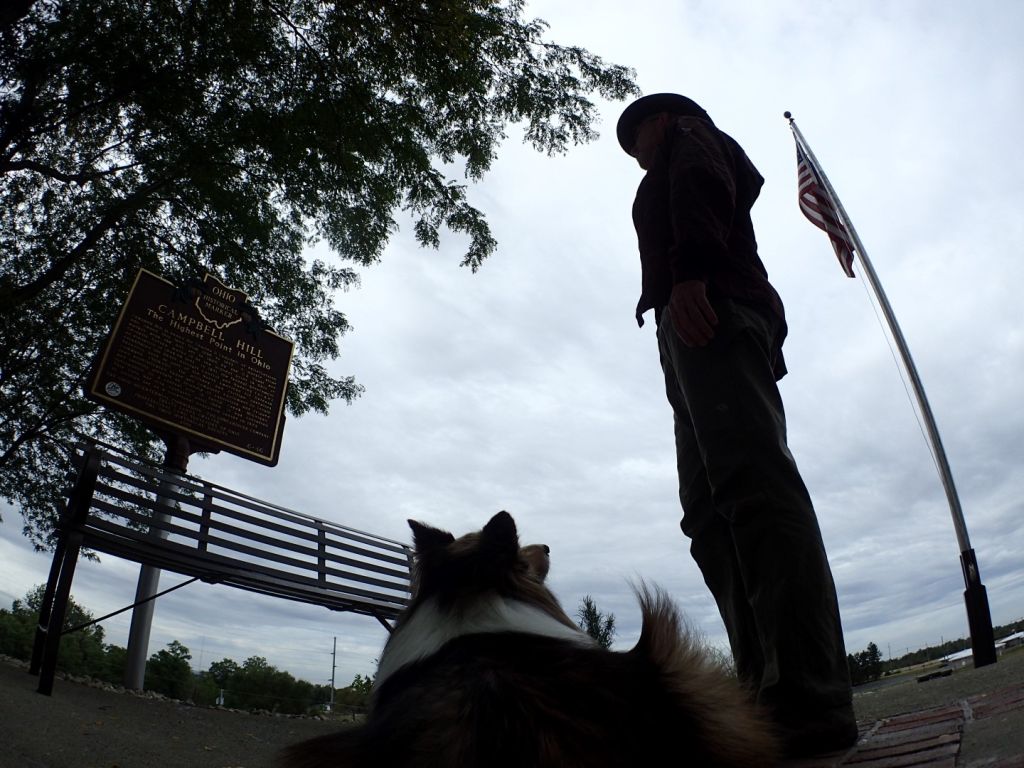 Samson paitently waiting while Danger reads highpoint sign