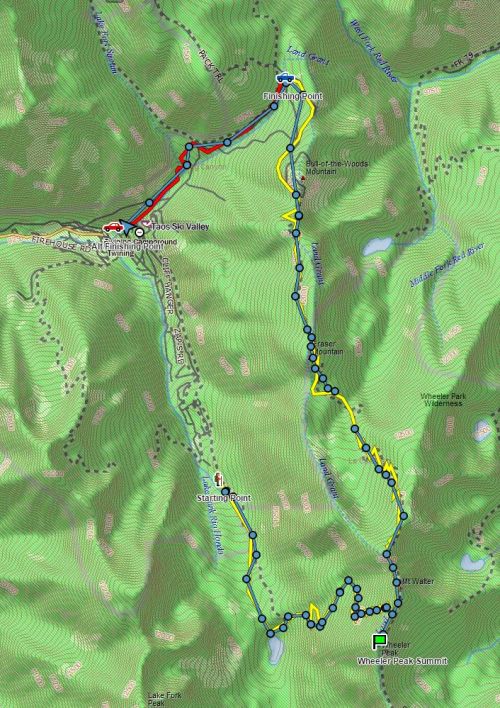 Red and yellow were planned routes, and blue represents the actual route taken