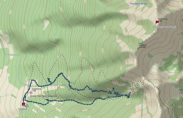The GPS track from my first Humphrey's Peak Attempt