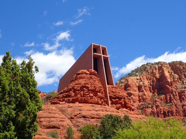 The Chapel of the Holy Cross is a spectacular church built to blend with the surrounding rock.