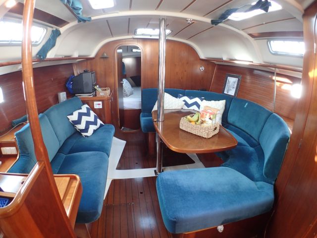 The Beneteau sailboat has a nicely appointed cabin.