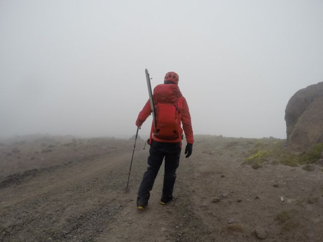 The mountain sent dense fog to keep me company on the final leg of the descent.