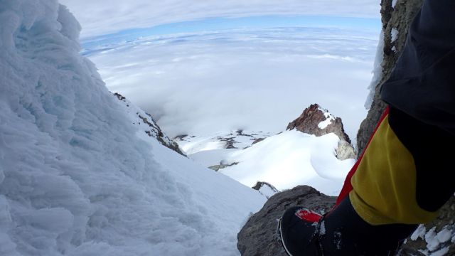 A view coming back down the summit chute.