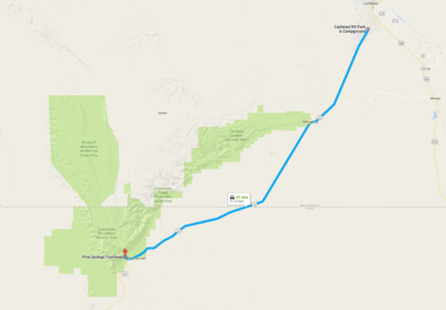 From Carlsbad RV to the Guadalupe Peak Trailhead